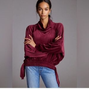 Daily Practice by Anthropologie Side-Tie Velvet Pullover In Burgundy
